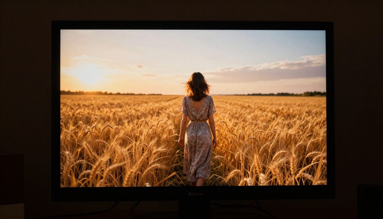 Close-up of a cinematic AI video frame displayed on a professional monitor