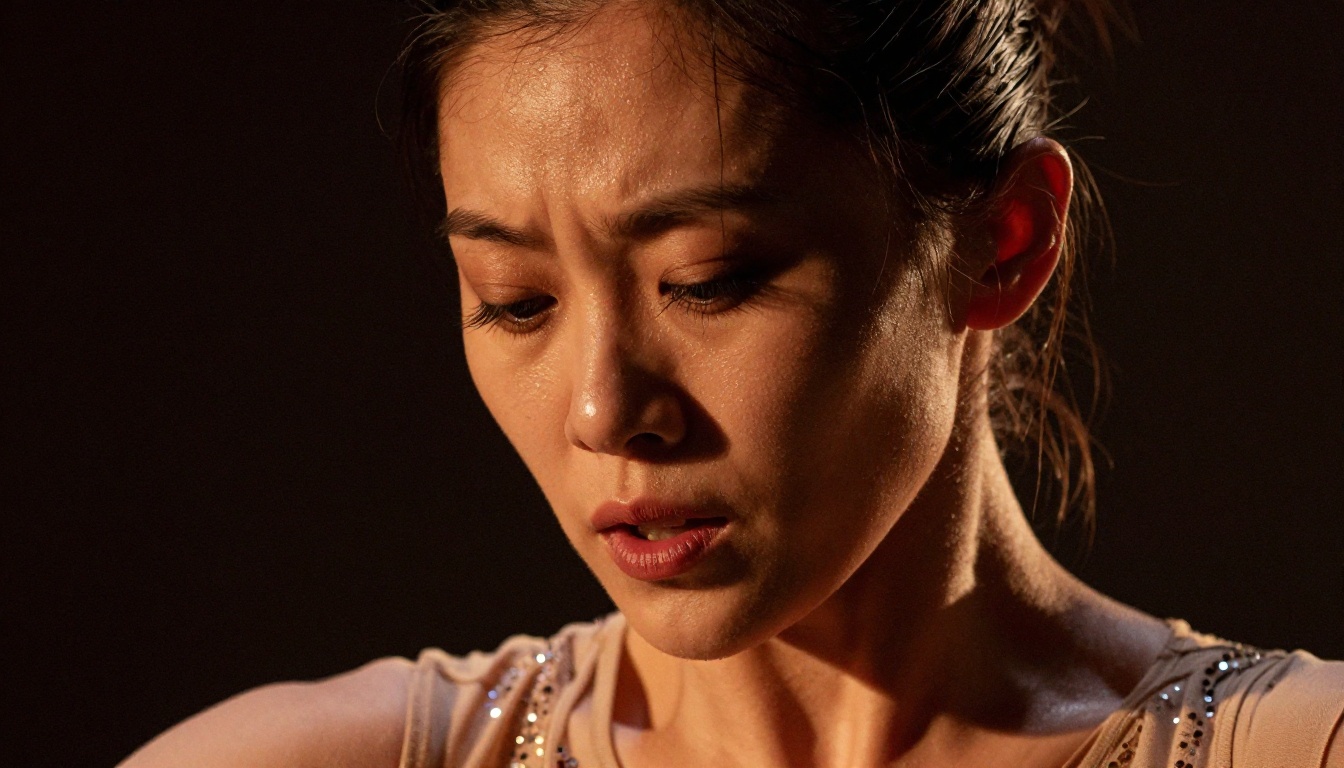 Close-up of a contemporary dancer's face showing raw emotional expression