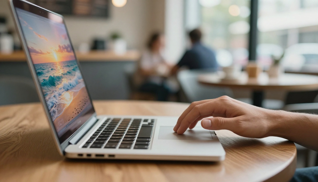 Person typing on laptop watching AI video output Person typing on laptop watching AI video output