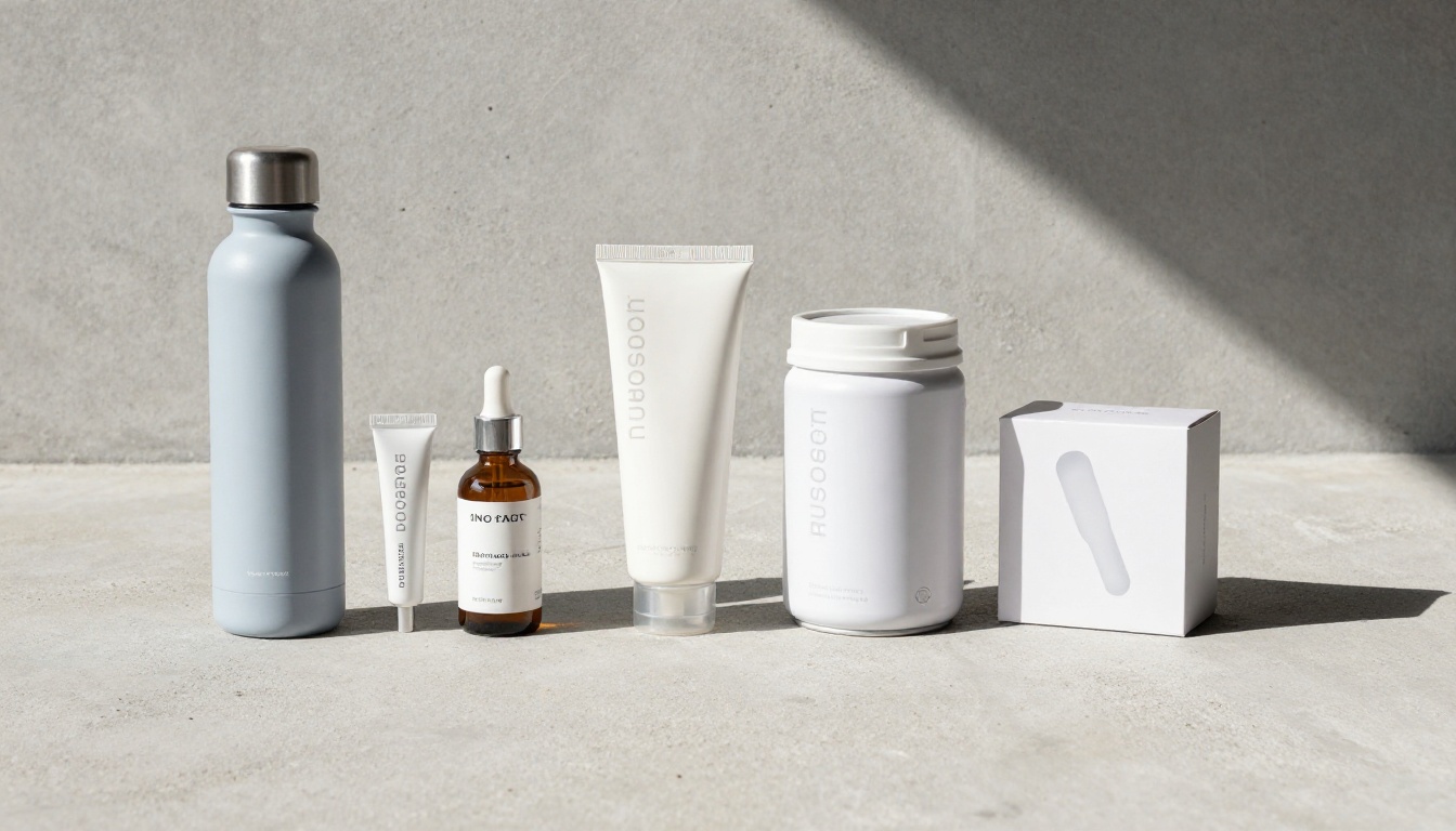 Multiple premium products lined up on concrete surface Multiple premium products lined up on concrete surface