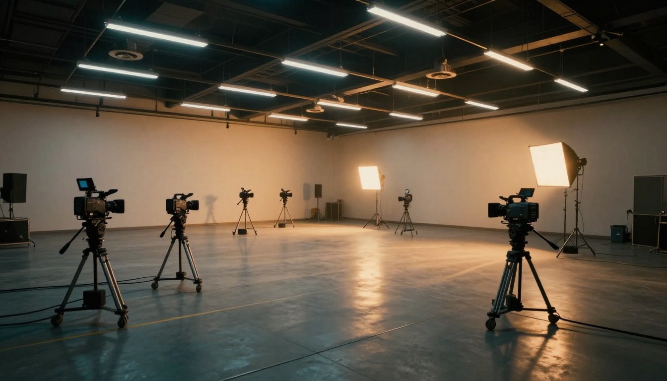 Atmospheric wide shot of empty film production set