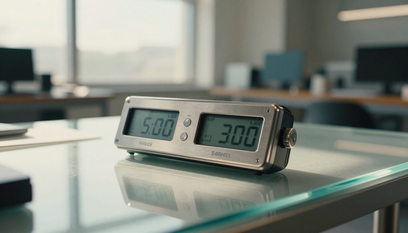 Stainless steel stopwatch on glass desk with diffused natural light, speed benchmark photography, Kodak Portra 400 film grain Stainless steel stopwatch on glass desk with diffused natural light, speed benchmark photography, Kodak Portra 400 film grain