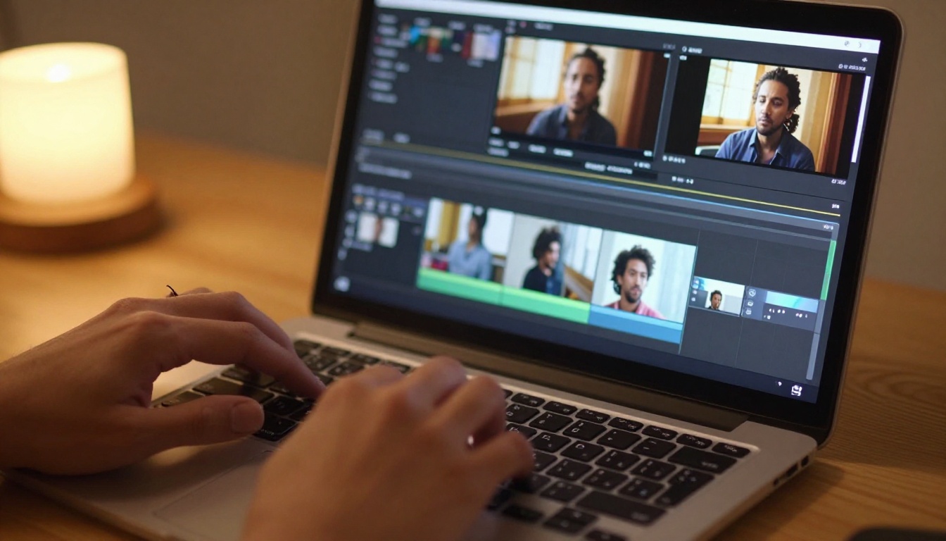 Filmmaker reviewing character consistency across multiple video scenes Filmmaker reviewing character consistency across multiple video scenes