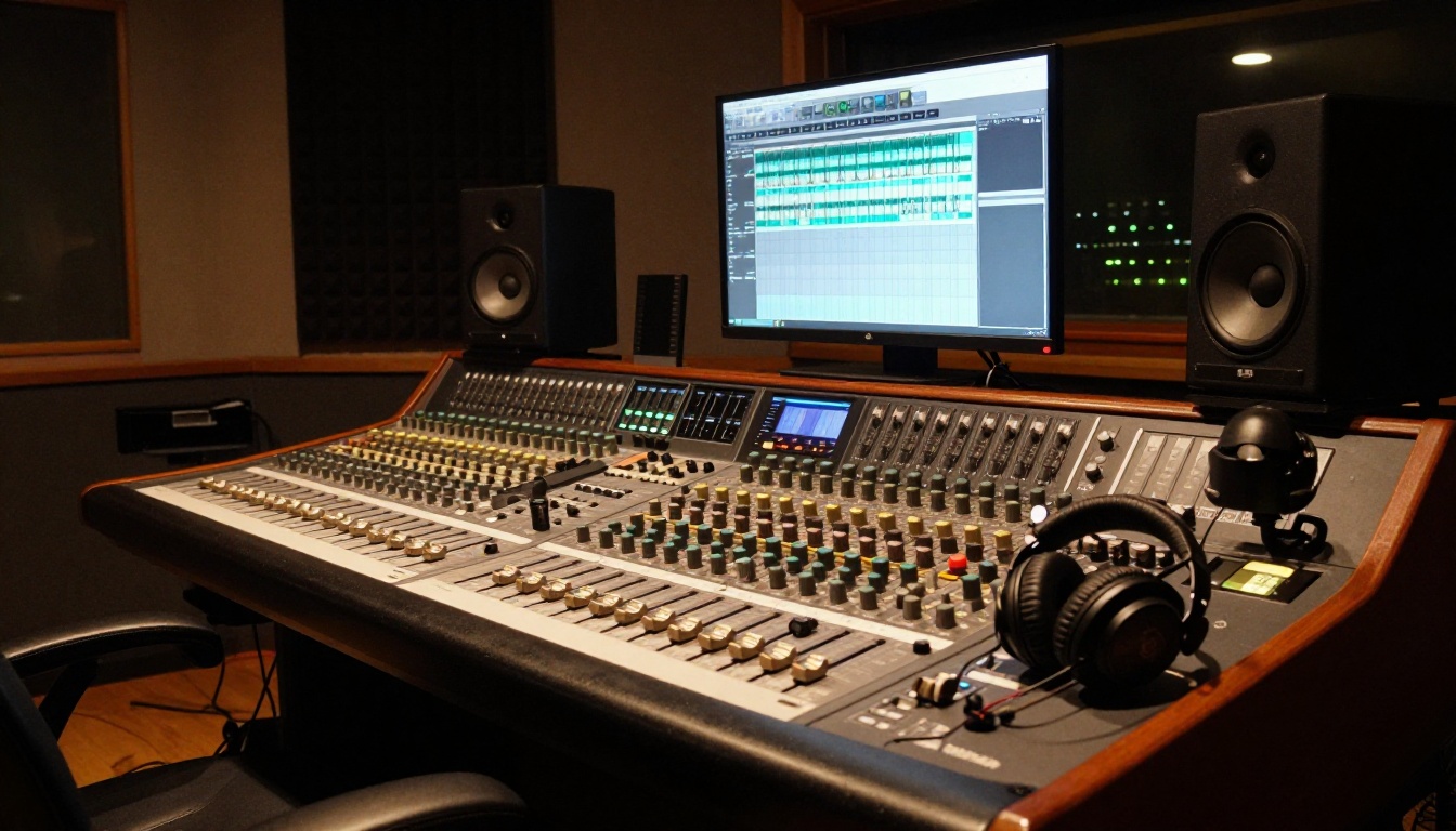 Audio-visual workstation in recording studio control room