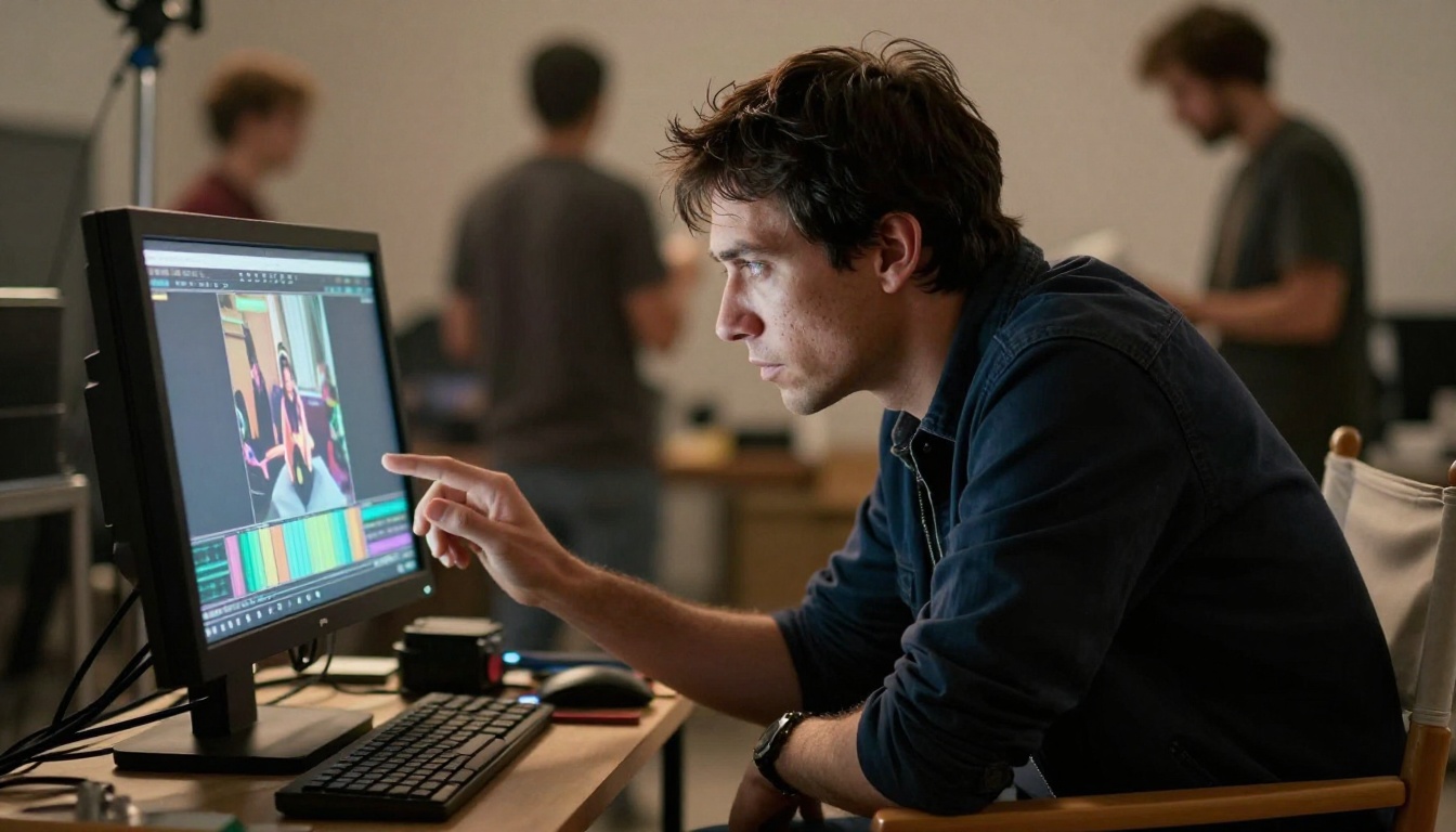 Film director reviewing footage on monitor