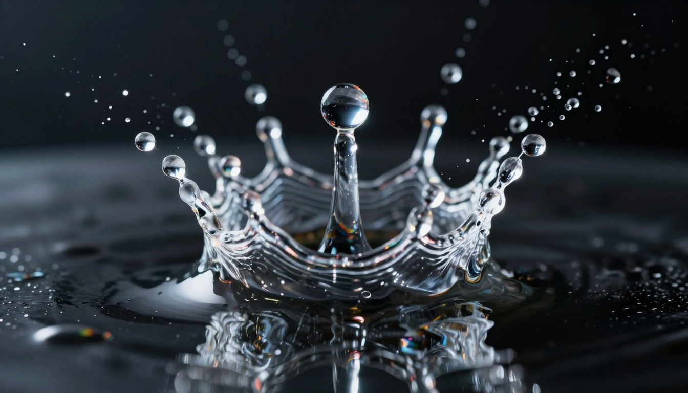 Macro water droplet crown splash with perfect physics simulation detail