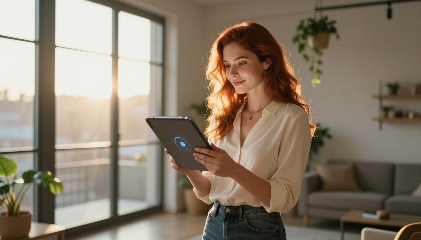 Woman confidently holding tablet ready to start creating AI video content