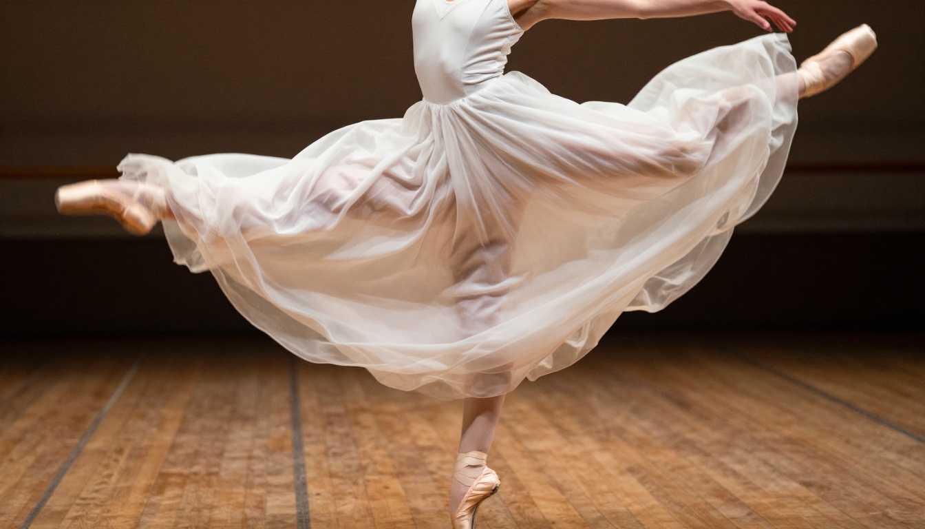 Ballet dancer captured in fluid natural motion with studio precision