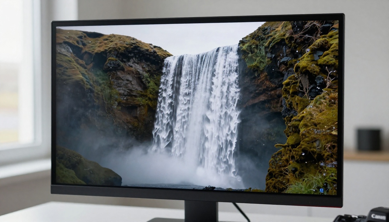 Premium 4K monitor displaying ultra-sharp landscape video footage