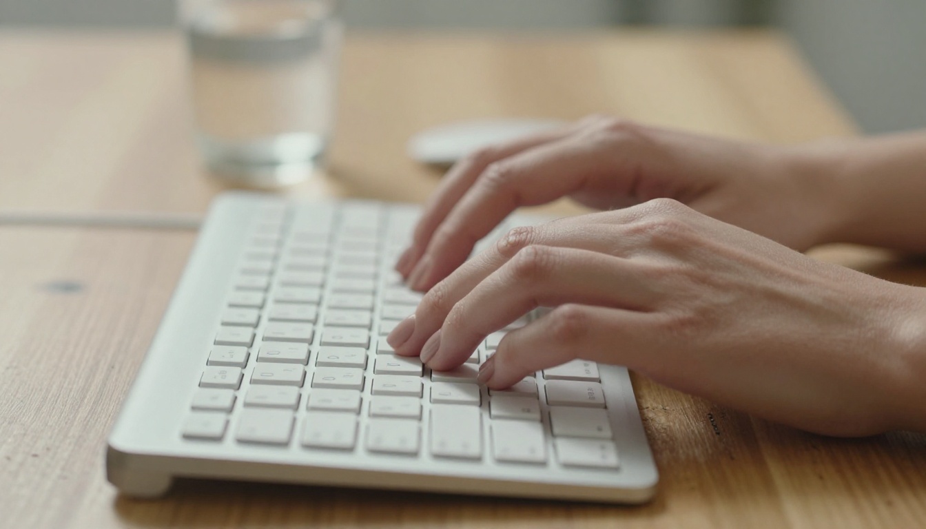 Woman typing on keyboard at high speed creating AI images Woman typing on keyboard at high speed creating AI images