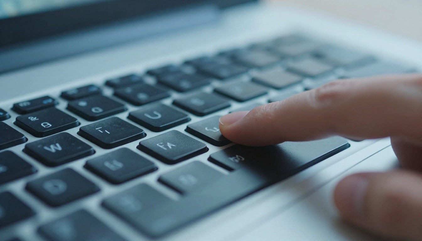 Close-up of laptop keyboard finger pressing enter for AI video generation Close-up of laptop keyboard finger pressing enter for AI video generation