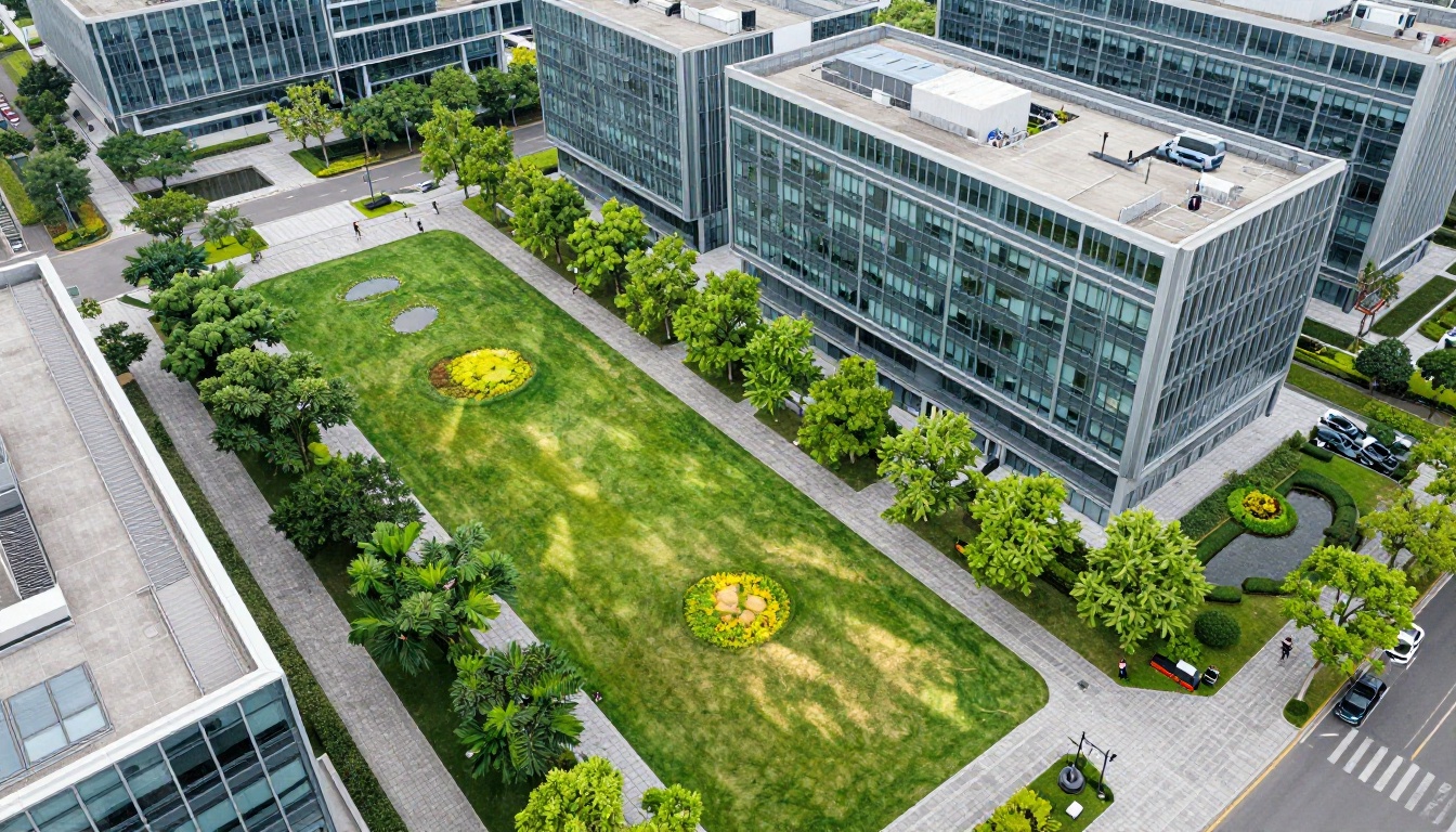 Aerial view of modern technology campus