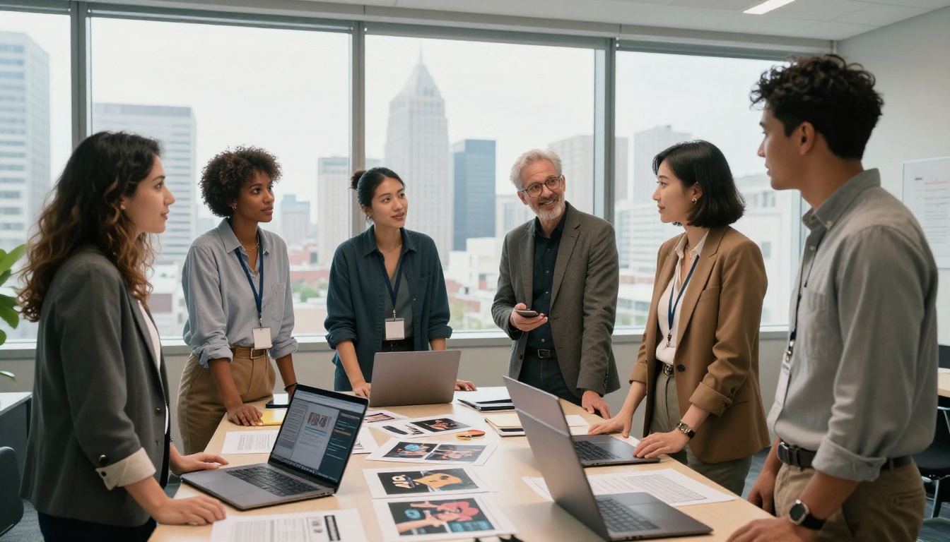Team of researchers reviewing AI image samples
