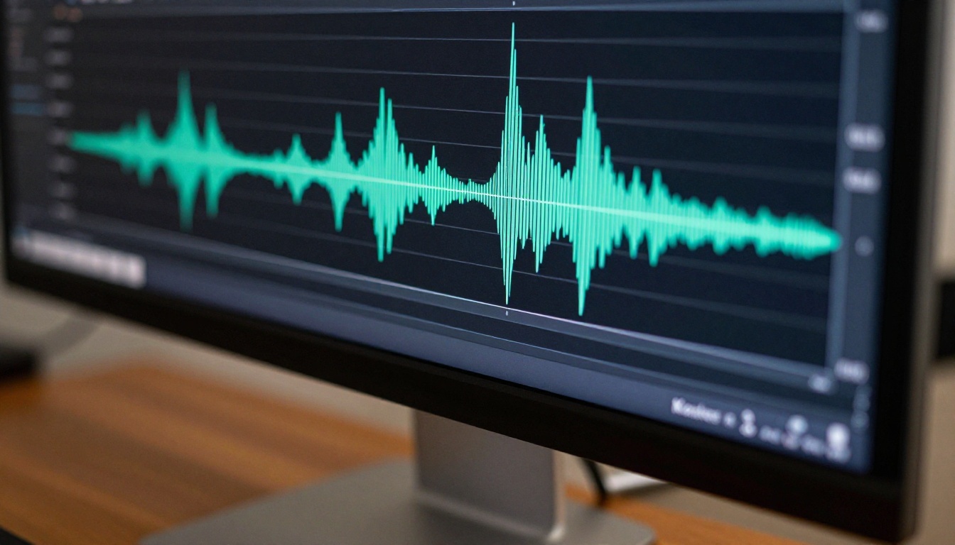 Audio waveform visualization on a studio monitor screen