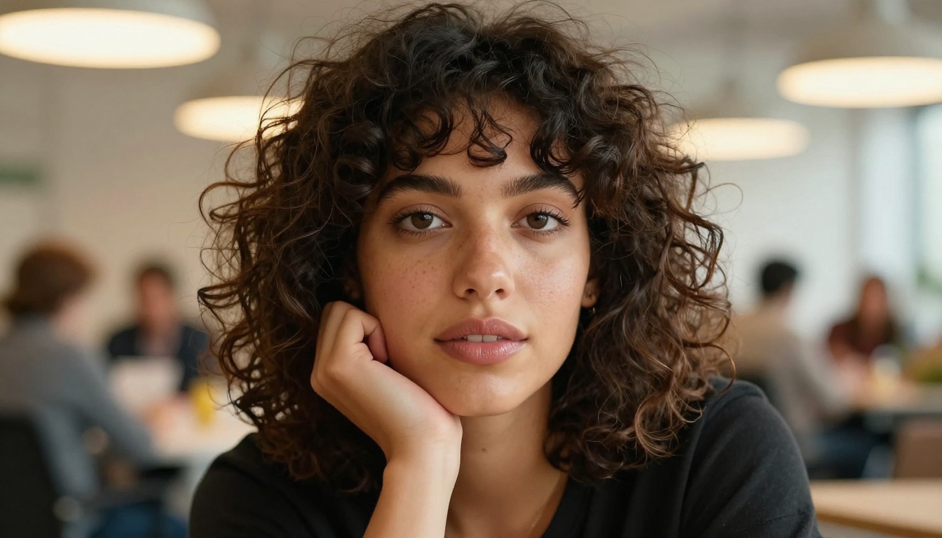 Woman at laptop generating AI images with morning light