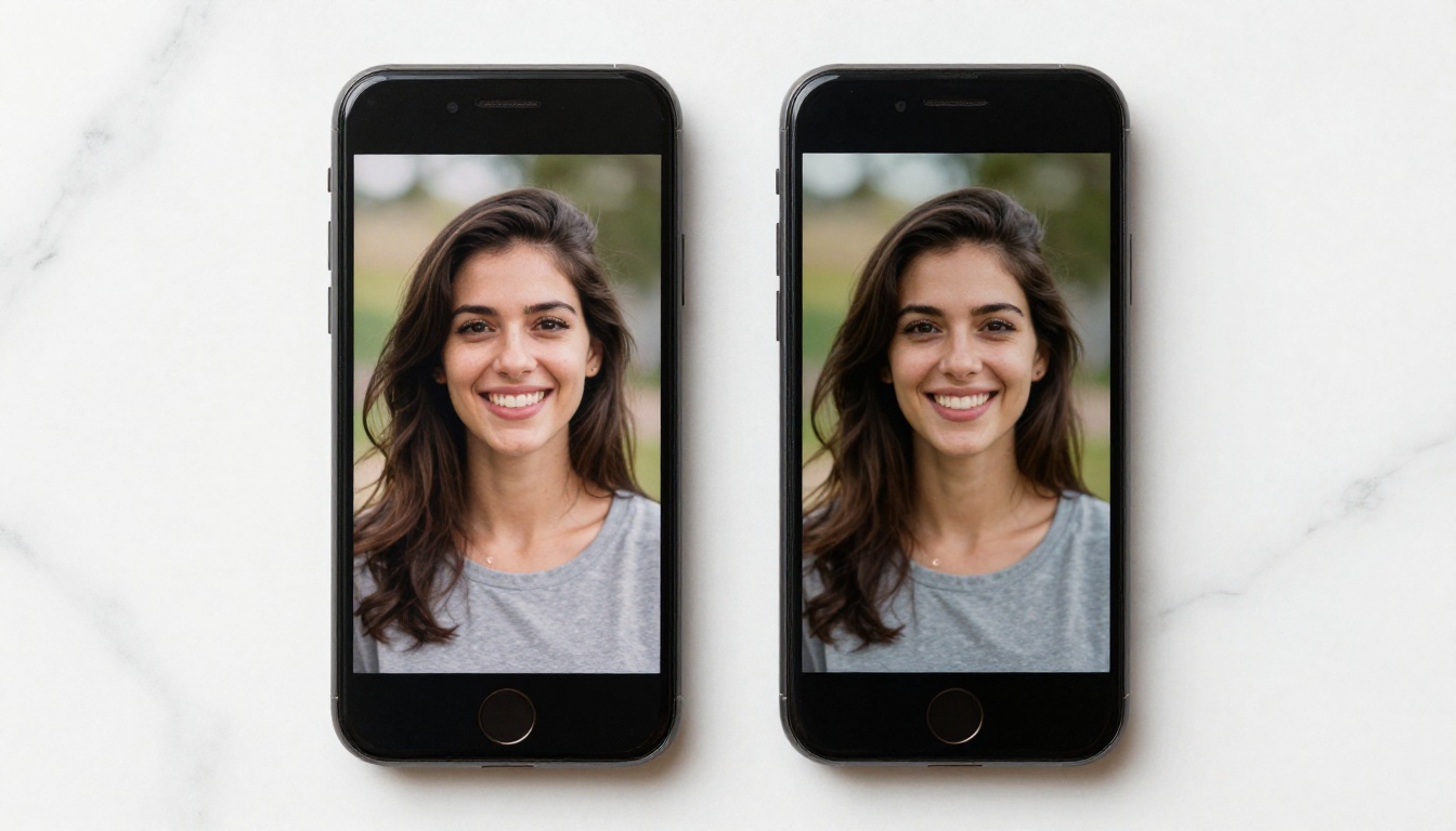 Two phones side by side on marble showing static photo vs animated video