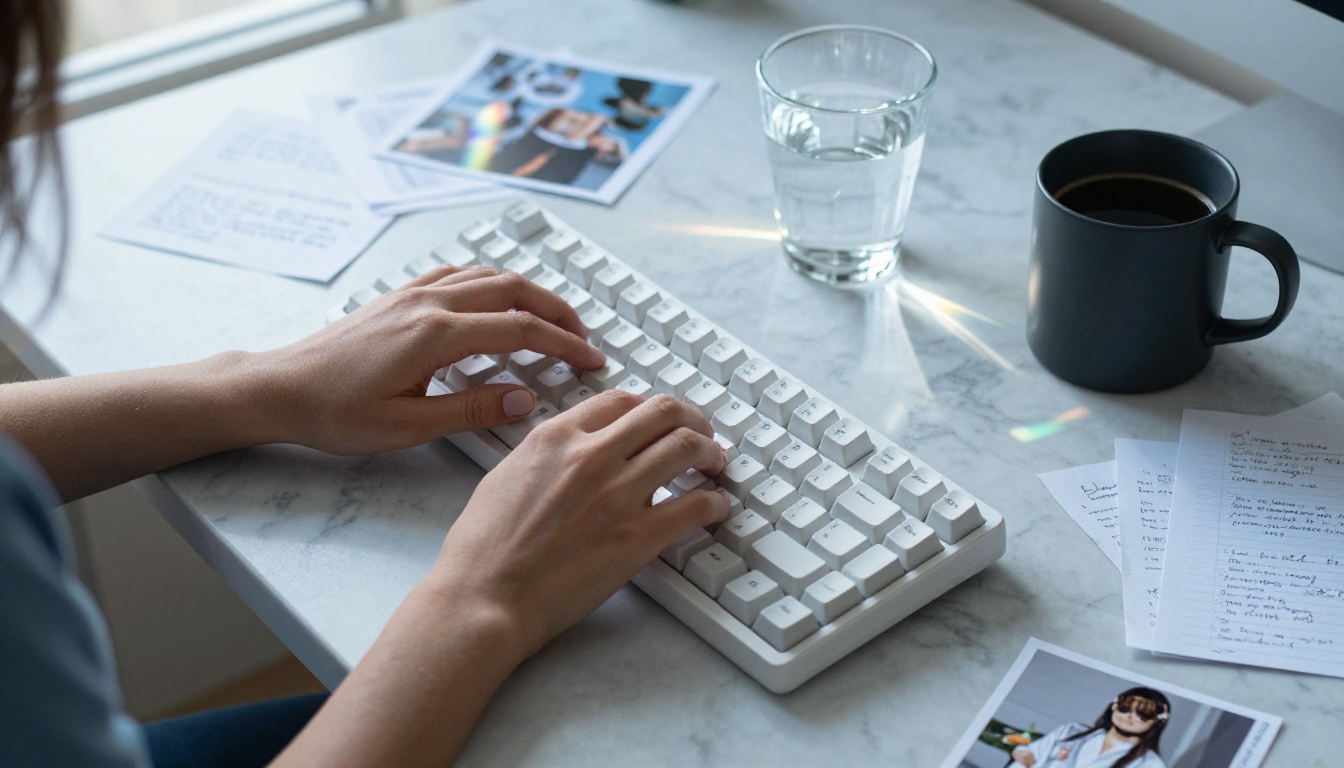 Top-down desk shot showing AI image generation workflow