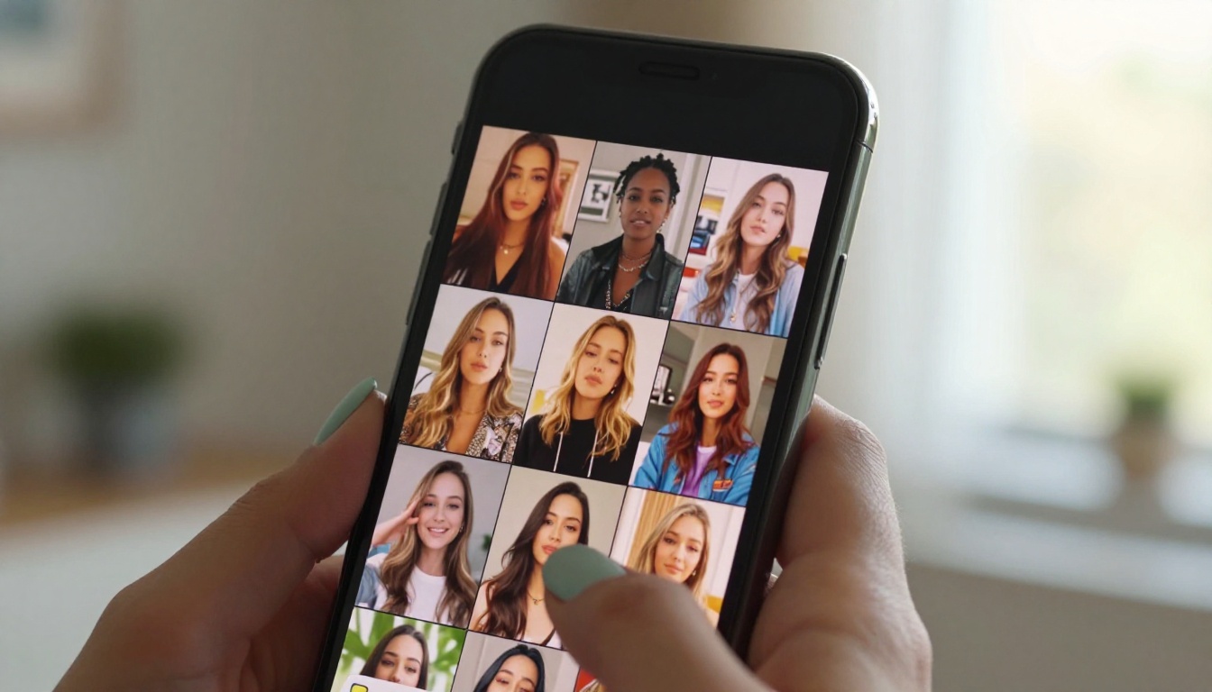 Smartphone screen showing a grid of AI-generated video thumbnails