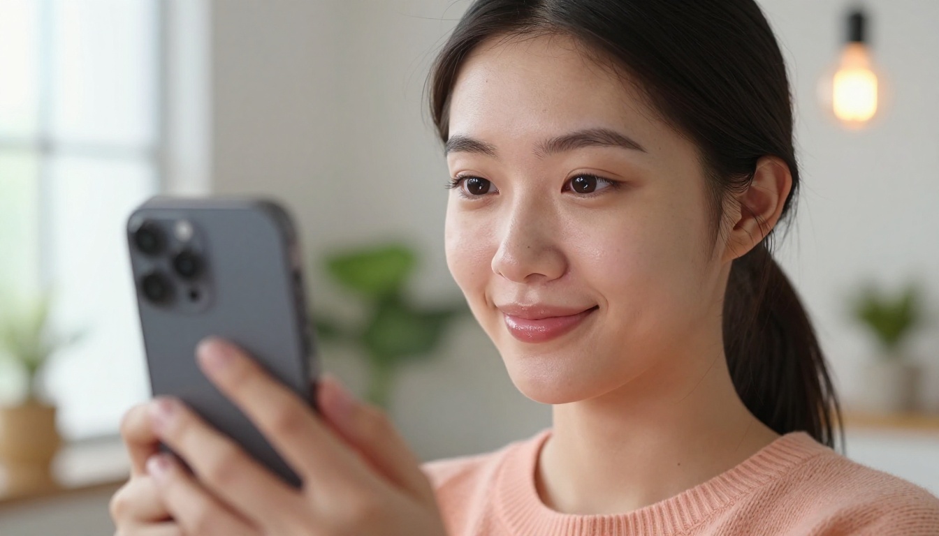 Close-up portrait of young woman filming a TikTok selfie video Close-up portrait of young woman filming a TikTok selfie video