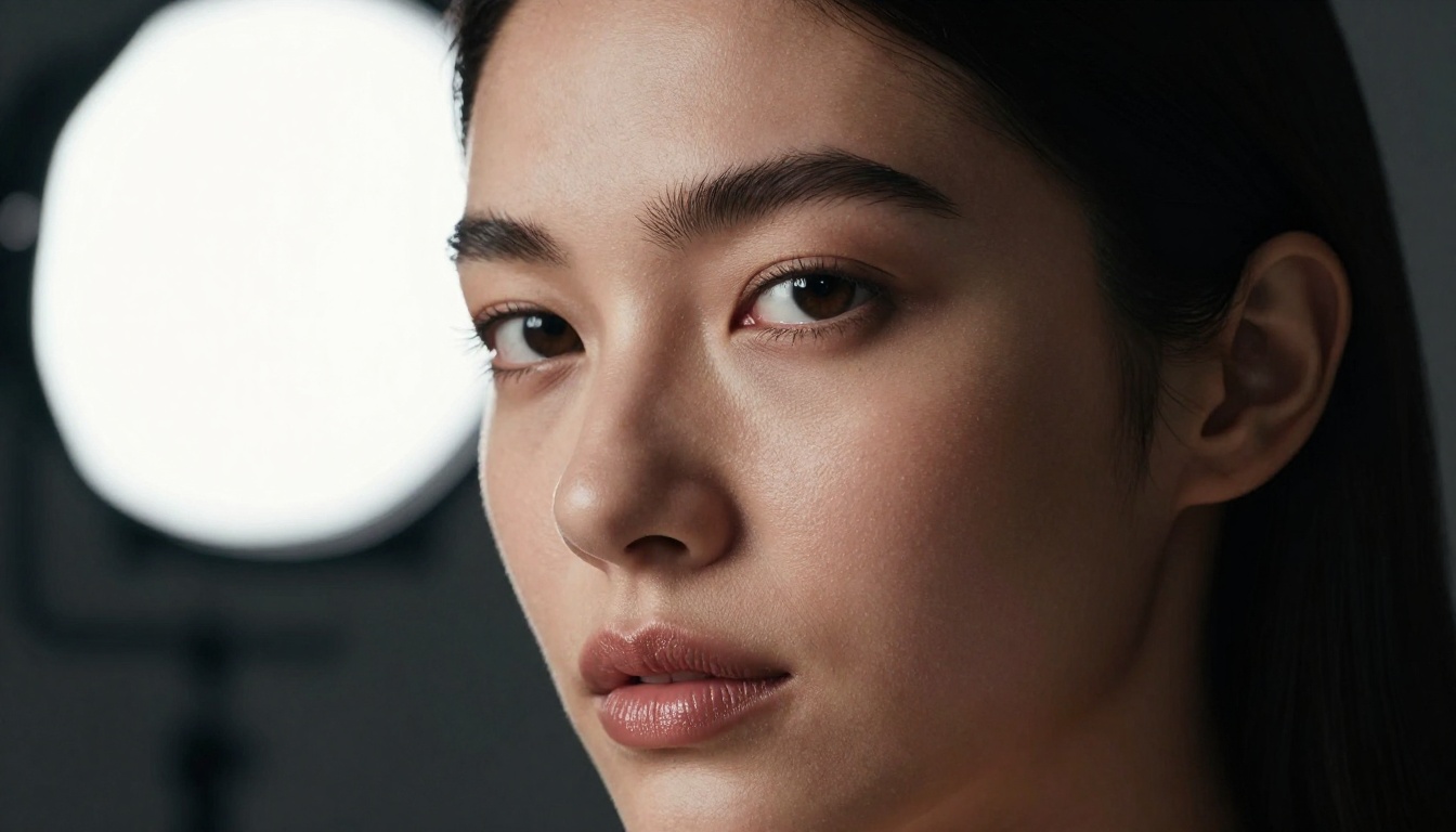 Close-up beauty portrait of confident woman with dramatic studio lighting showing photorealistic skin texture Close-up beauty portrait of confident woman with dramatic studio lighting showing photorealistic skin texture