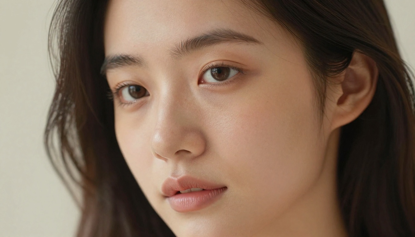 Close-up portrait of a young woman with natural beauty and fine skin texture detail illuminated by soft window light