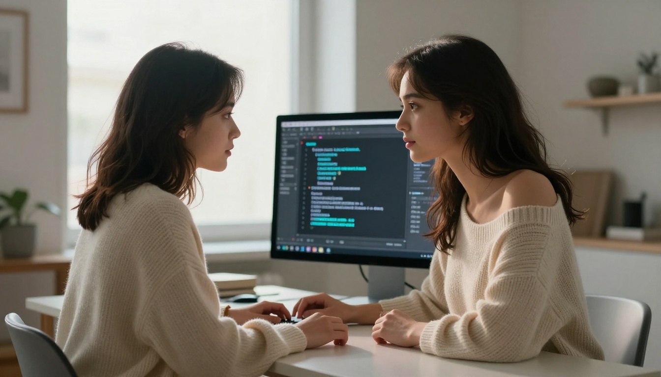 Woman using AI video generation tools on a desktop computer