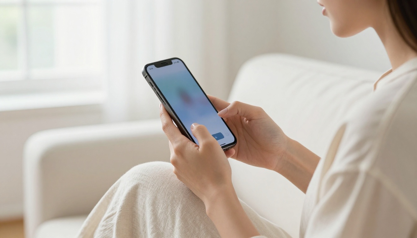Woman holding a smartphone displaying an AI video generation interface
