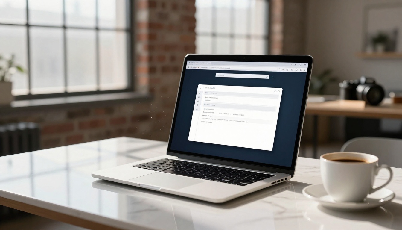 AI generation interface on a laptop in a minimalist loft studio