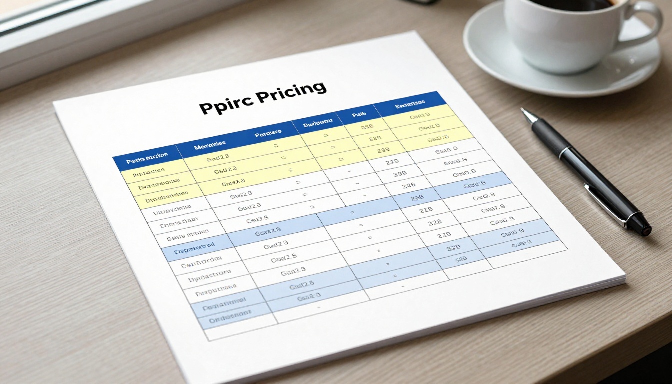 Pricing comparison document on a minimalist desk with soft window light