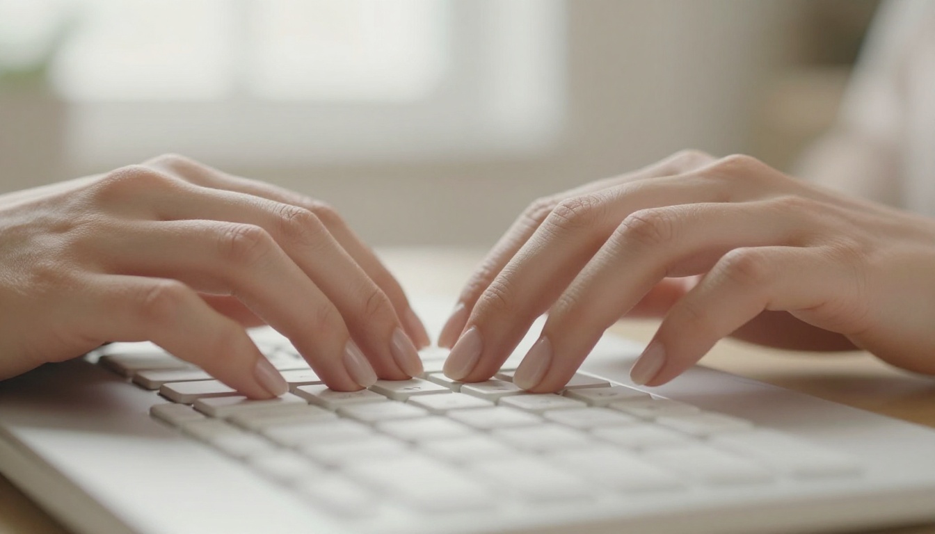 Close-up of elegant female hands typing on mechanical keyboard