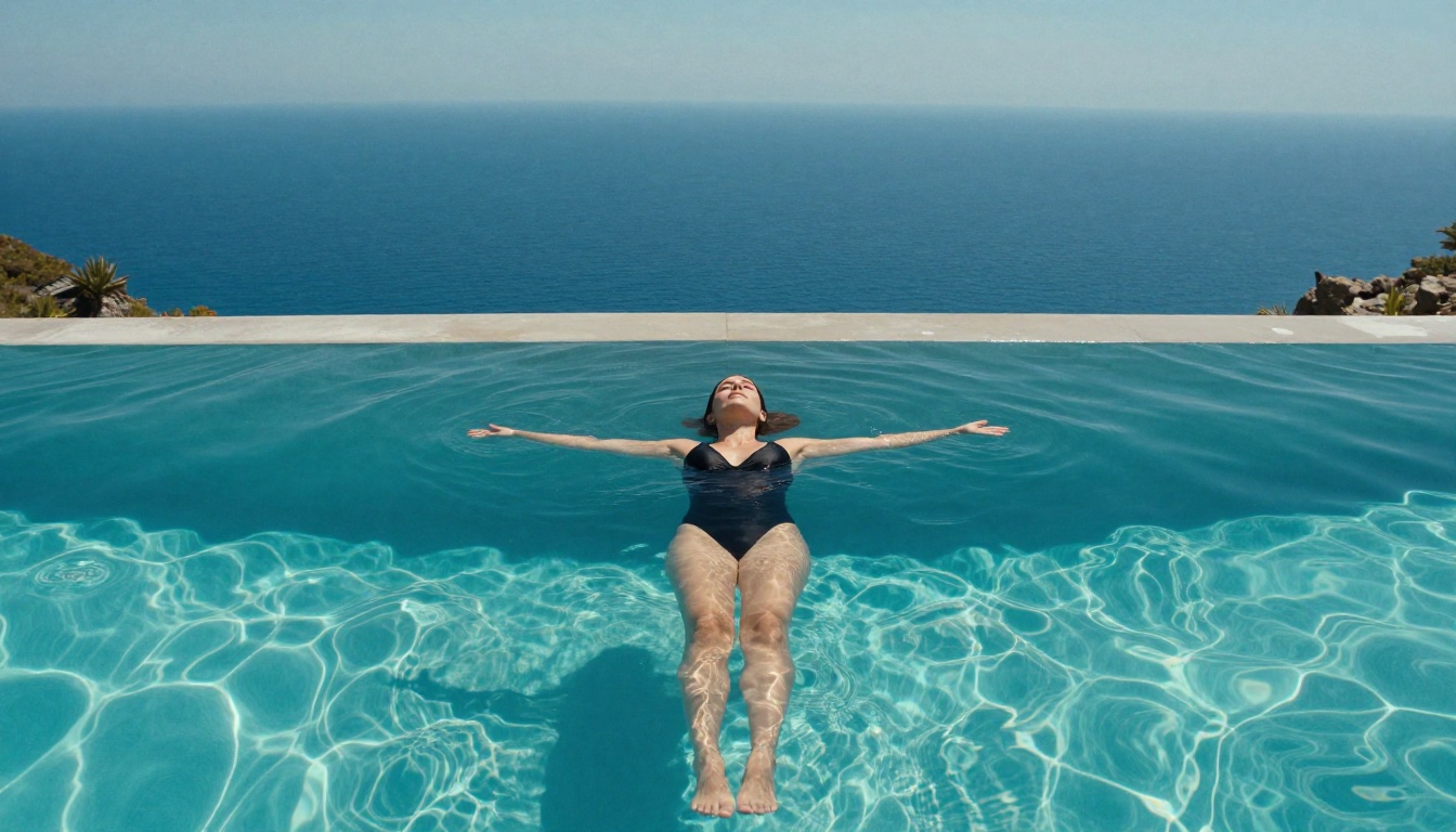 Aerial pool shot lifestyle photography woman