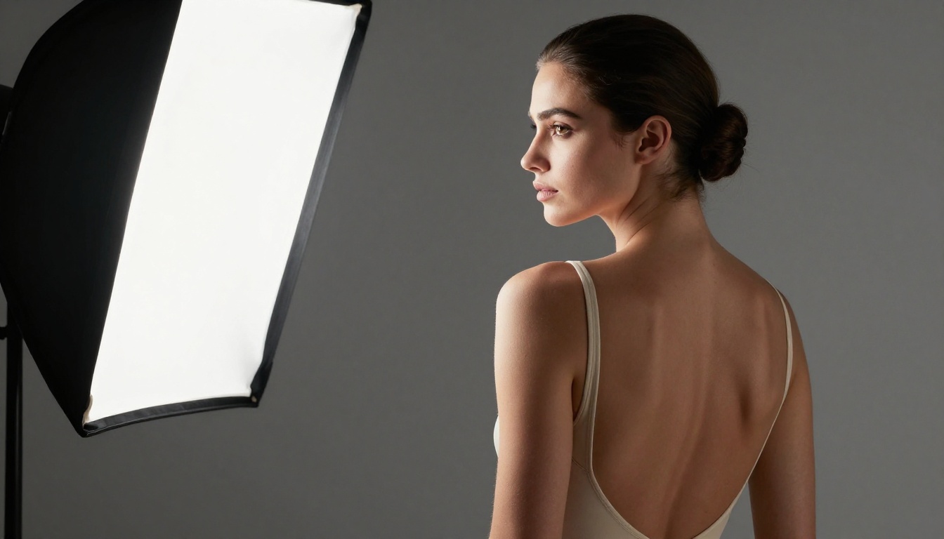 High-fashion studio portrait, backless bodysuit, AI photography
