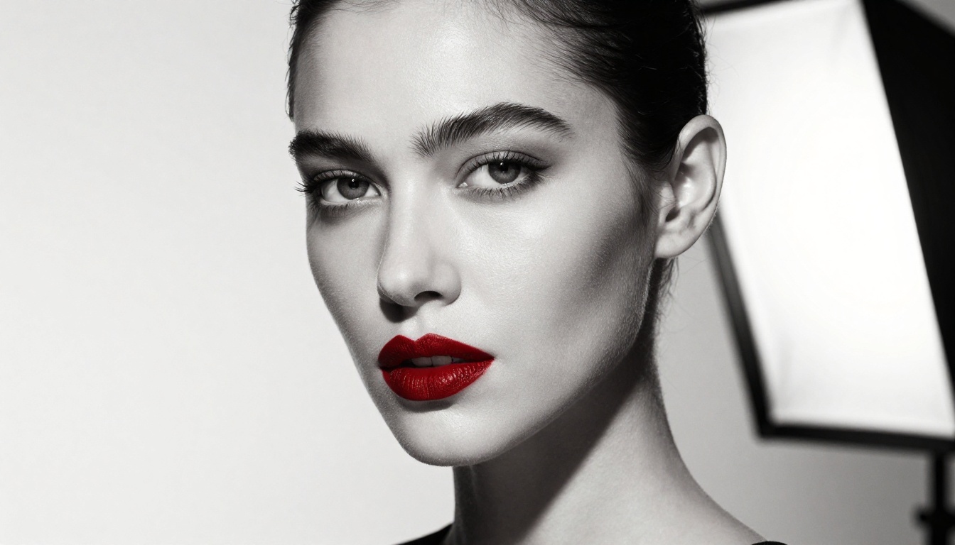 Editorial close-up beauty portrait with high-contrast directional studio lighting Editorial close-up beauty portrait with high-contrast directional studio lighting