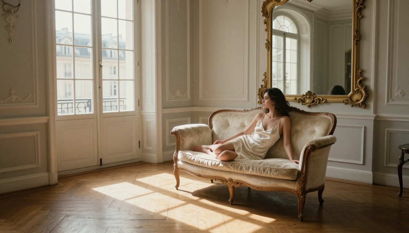Elegant boudoir in Parisian apartment with natural window light
