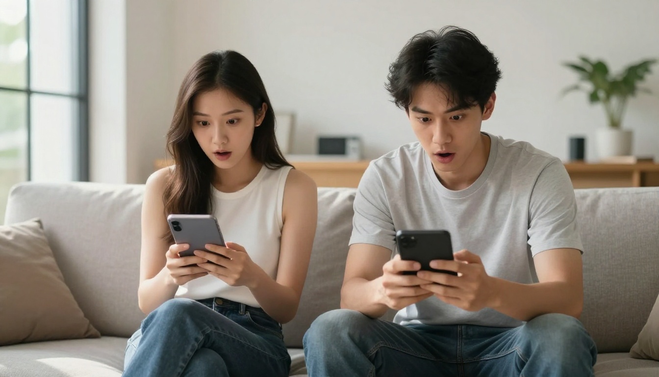 Man and woman comparing AI image results on tablets