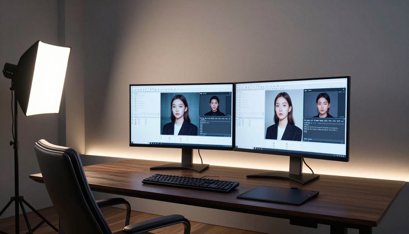 AI generation studio setup with dual monitors showing comparison image grids