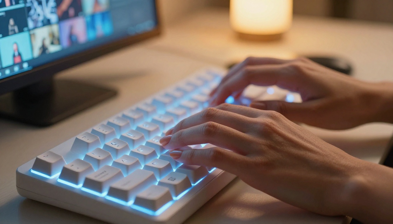Close-up of hands typing while AI generates images on screen Close-up of hands typing while AI generates images on screen