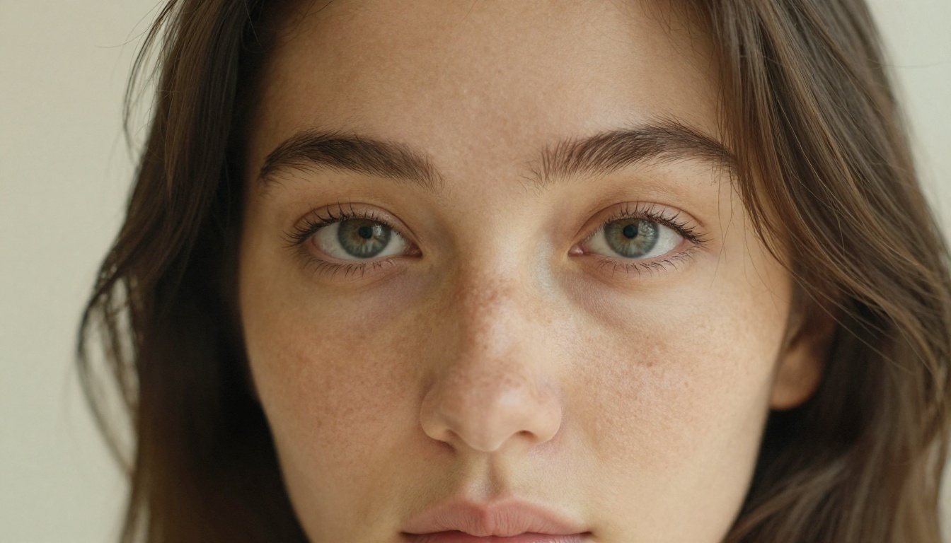 Intimate close-up portrait with freckles and morning window light
