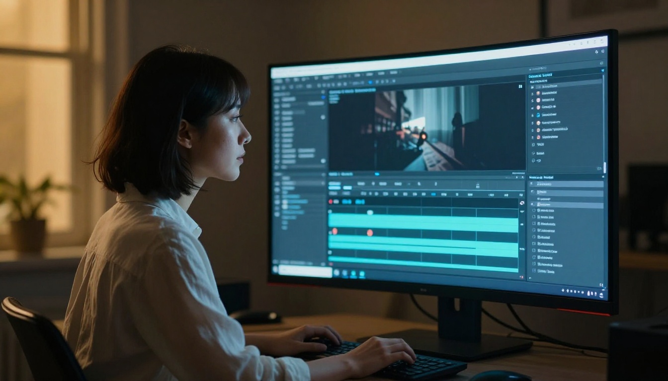 AI video generation interface on a curved monitor AI video generation interface on a curved monitor