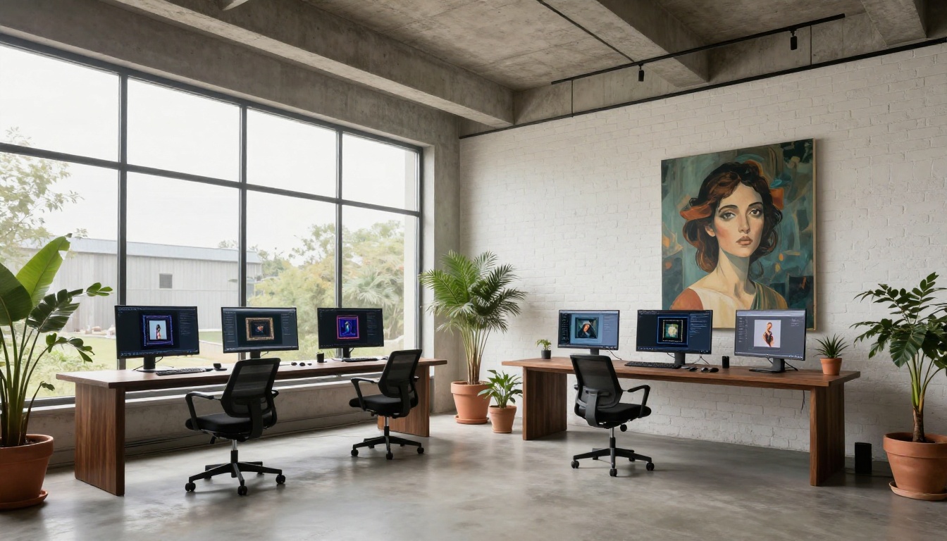 Wide view of a luxurious modern creative studio Wide view of a luxurious modern creative studio