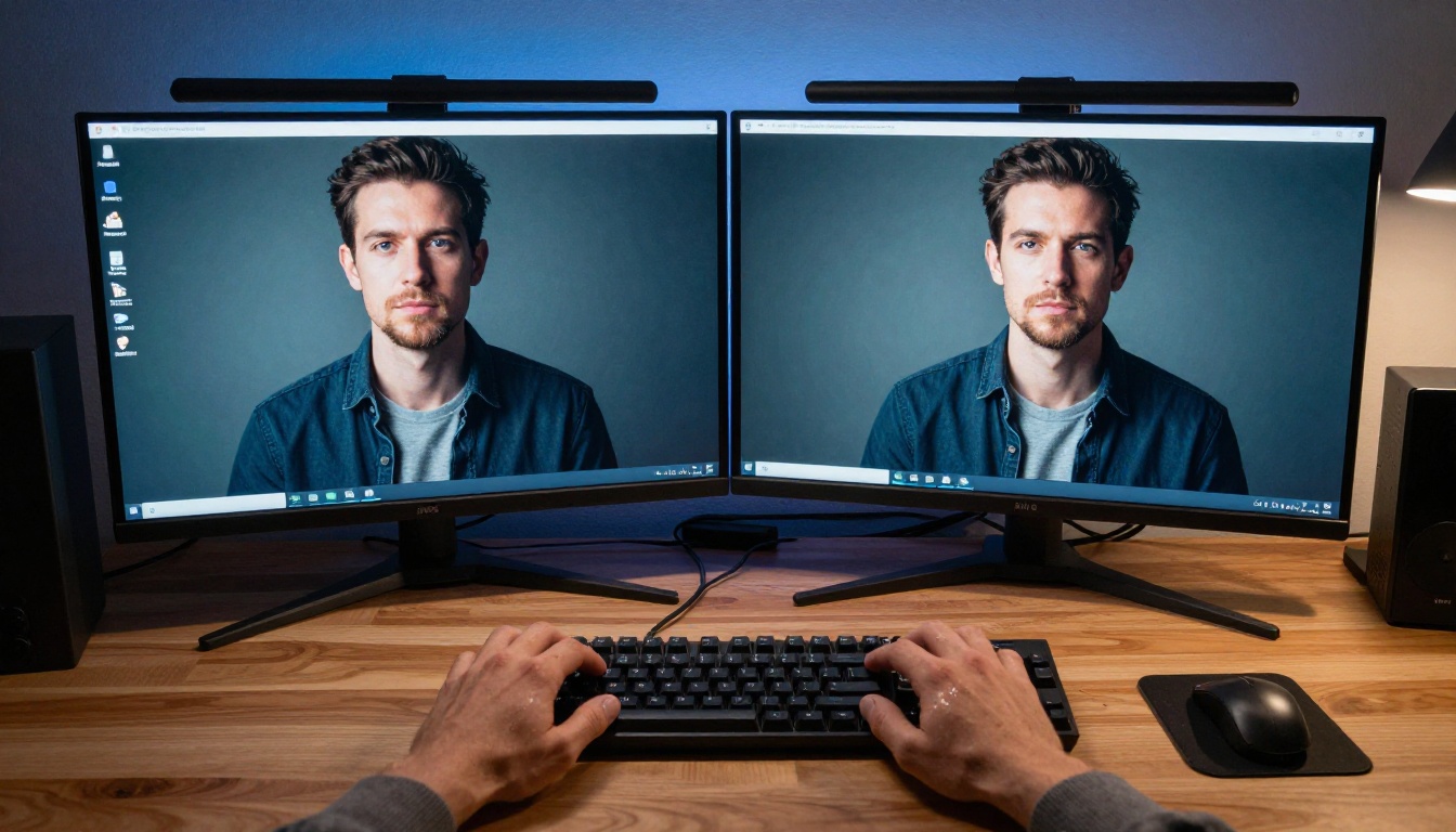 Person reviewing AI image comparisons on a monitor