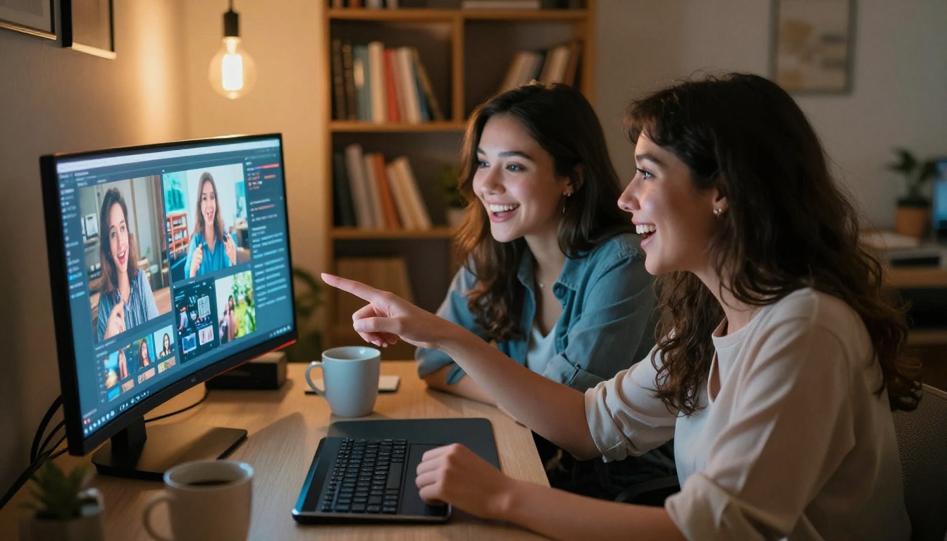 Two women using an AI video platform together