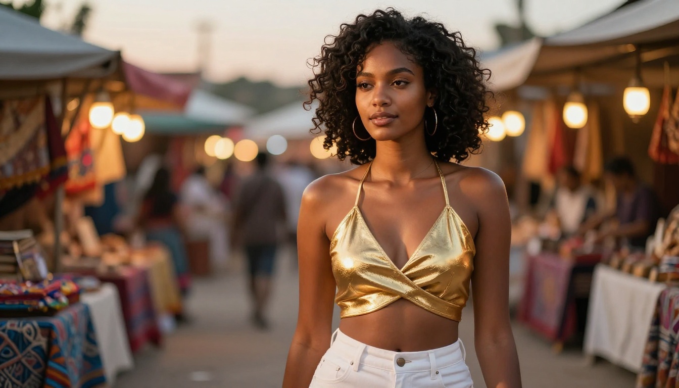 Creator with diverse creative expression in warm market light