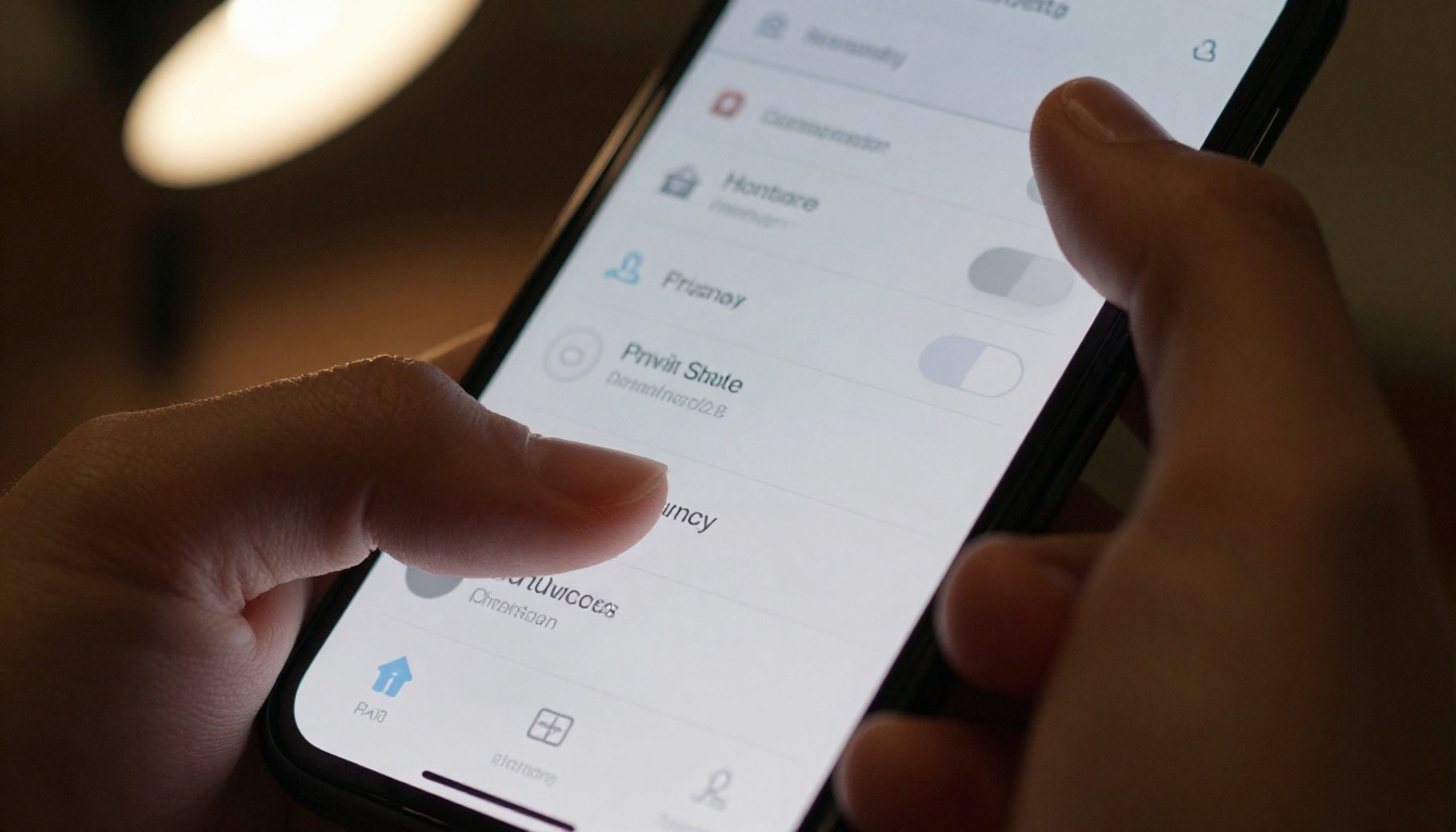 Smartphone content settings panel with moderation toggles in dramatic side lighting