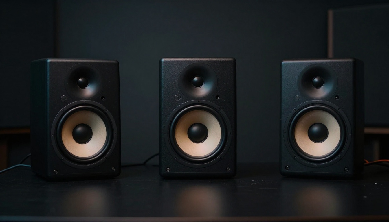 Studio monitors displaying cinematic AI video output from multiple models