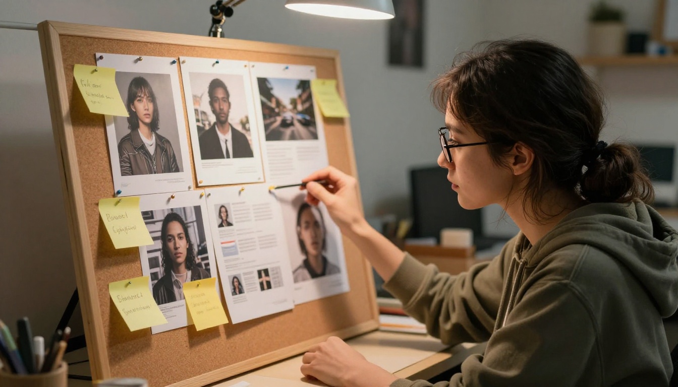 Creator studying AI-generated outputs with analytical focus