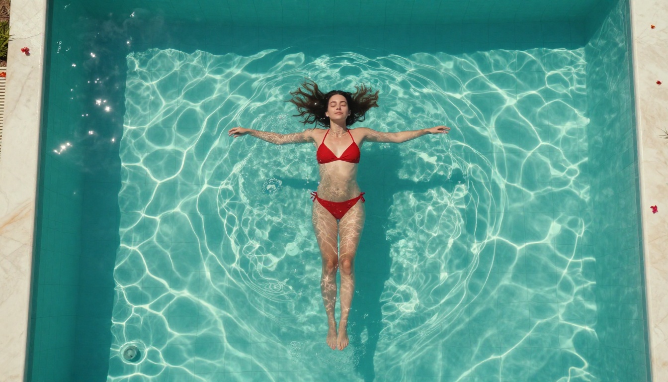 Aerial pool shot showcasing AI video resolution and detail capabilities