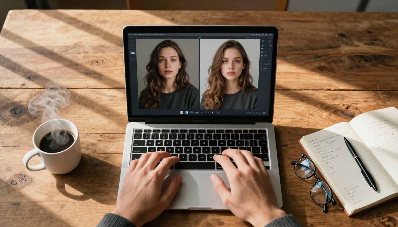 AI comparison workspace with dual monitor setup