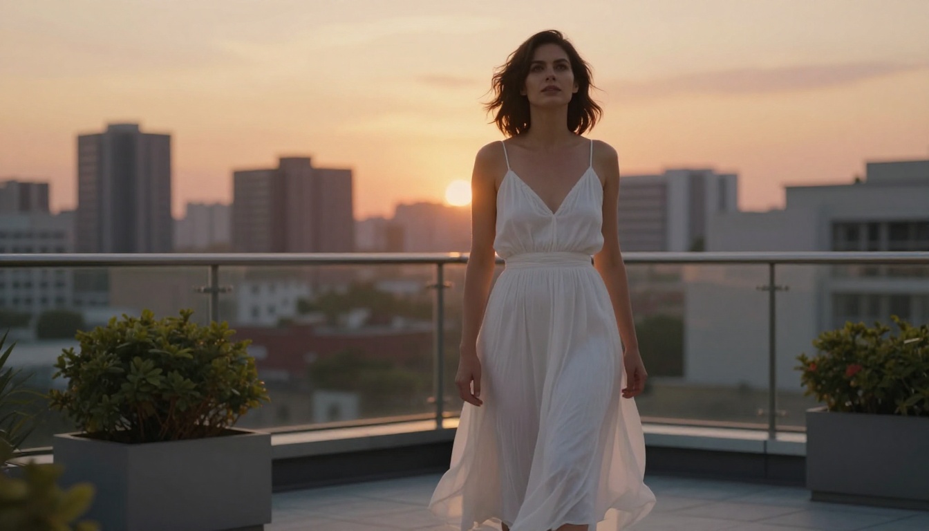 Rooftop fashion shoot at golden hour