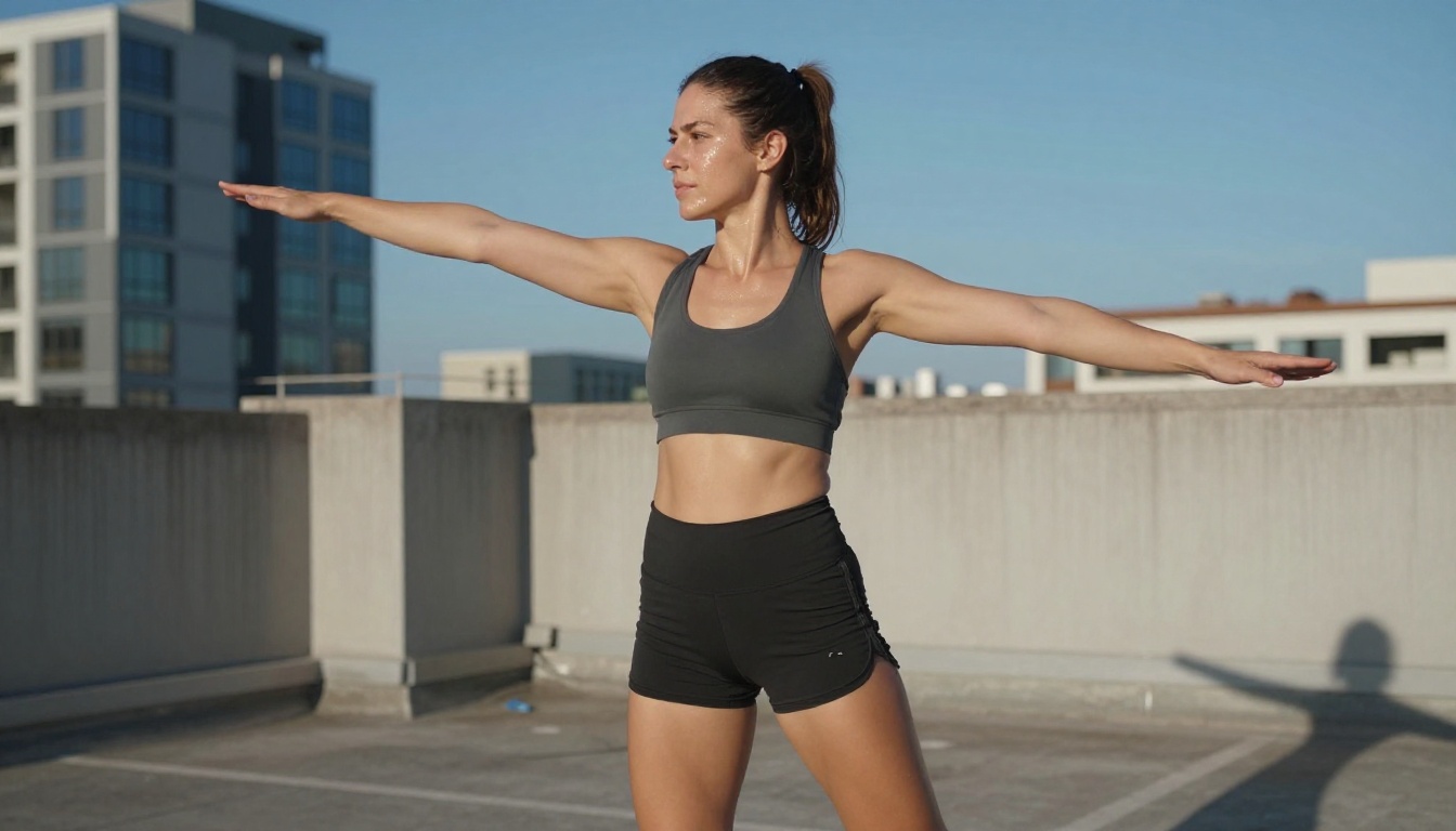 Athletic woman in rooftop setting